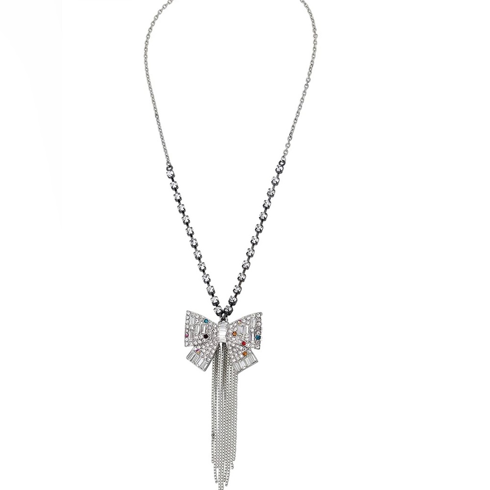 Betsey Johnson Bow Fringe Pendant Necklace